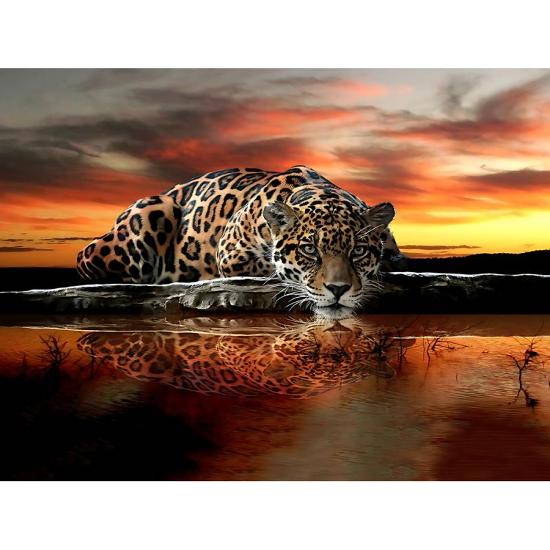 Maleri i Herdet Glass Leopard