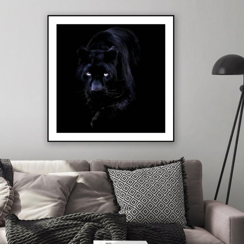 Maleri i Glass Sort Panter