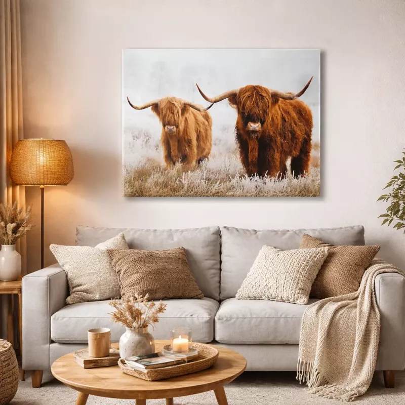 Maleri i Herdet Glass Ku Highland  Cattle