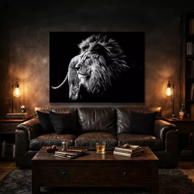 Maleri i Herdet Glass Løve Majestetisk