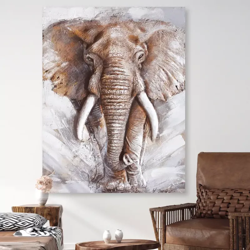 Tavla Oljemålning 3D Big Elephant