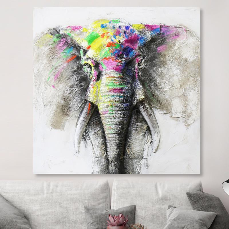 Tavla Oljemålning 3D Elefant