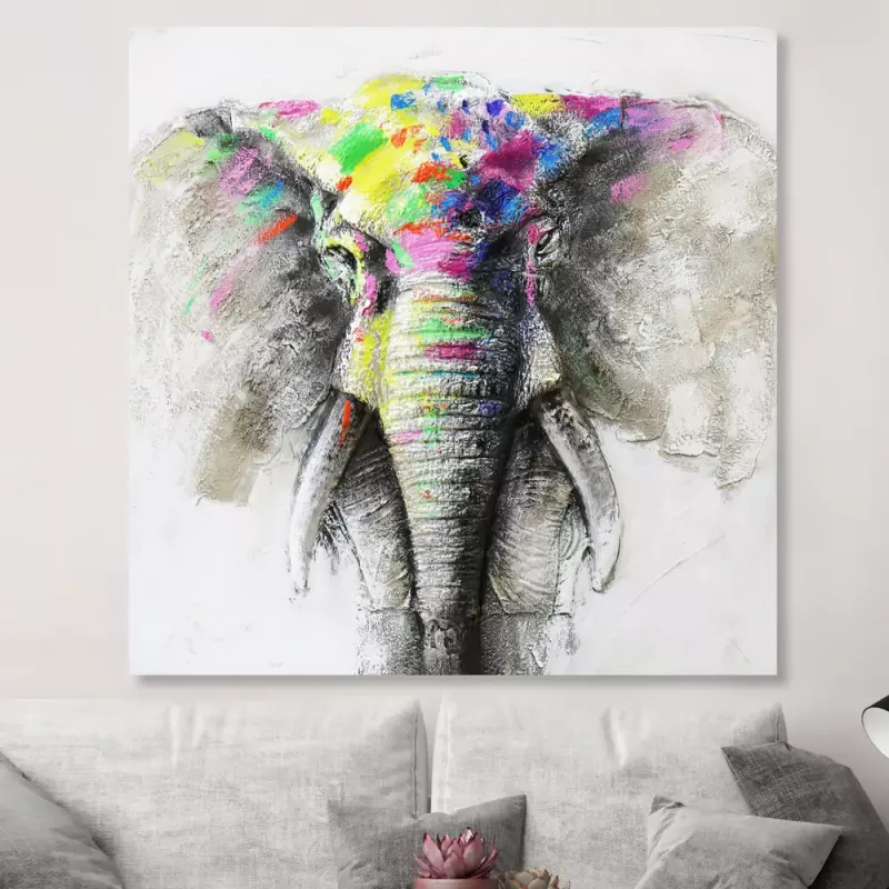 Tavla Oljemålning 3D Elefant