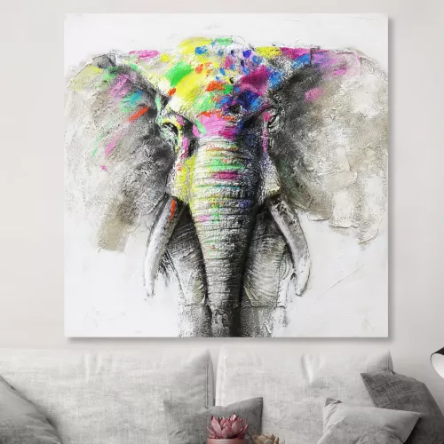 Tavla Oljemålning 3D Elefant