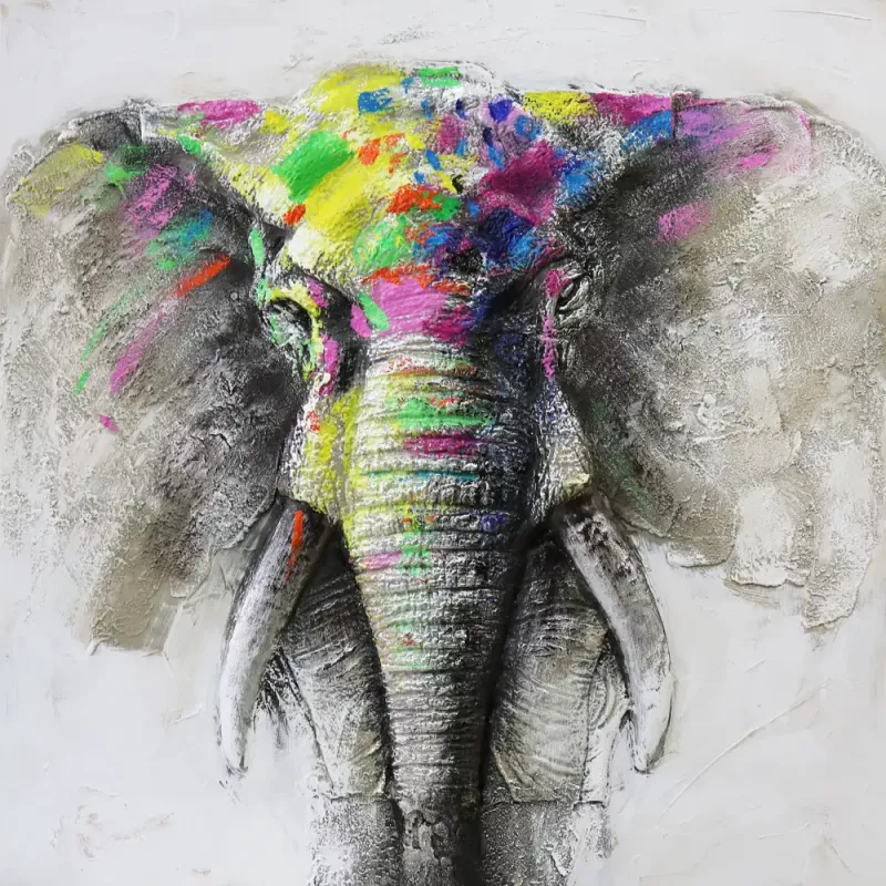 Tavla Oljemålning 3D Elefant