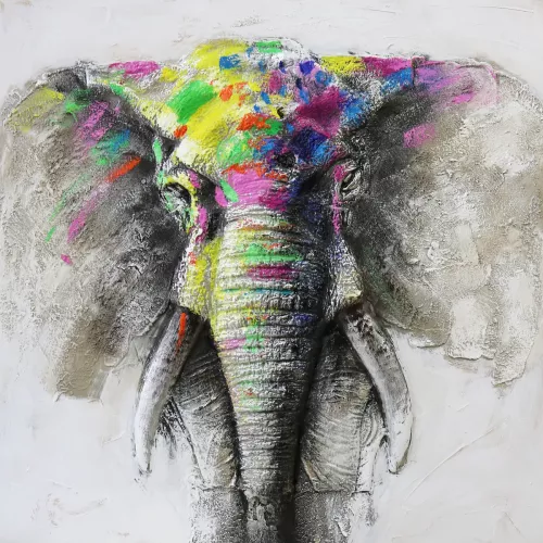 Tavla Oljemålning 3D Elefant