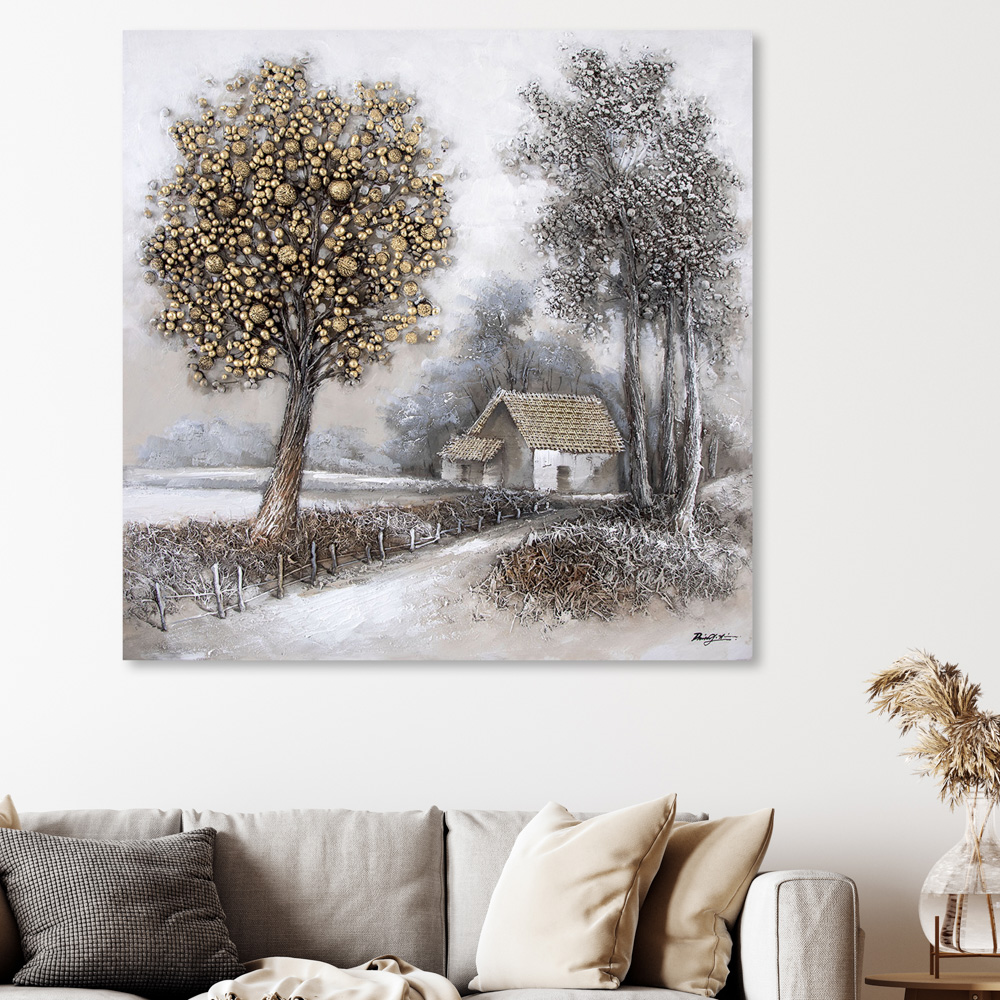 Oljemaleri 3D Landskap Hus