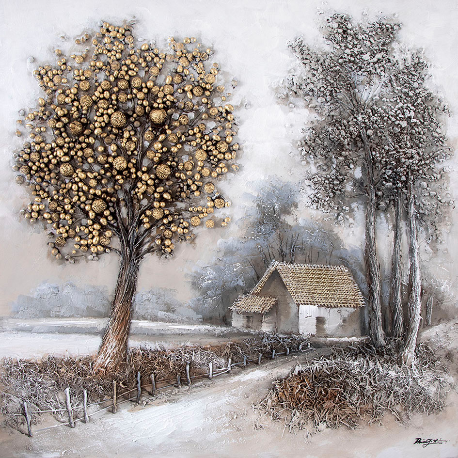 Oljemaleri 3D Landskap Hus