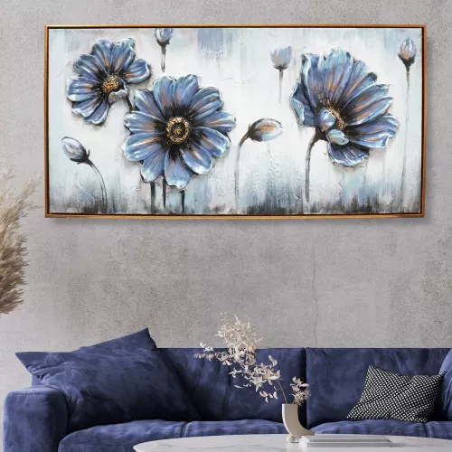 Tavla Oljemålning 3D Blomma Blå