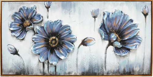 Tavla Oljemålning 3D Blomma Blå