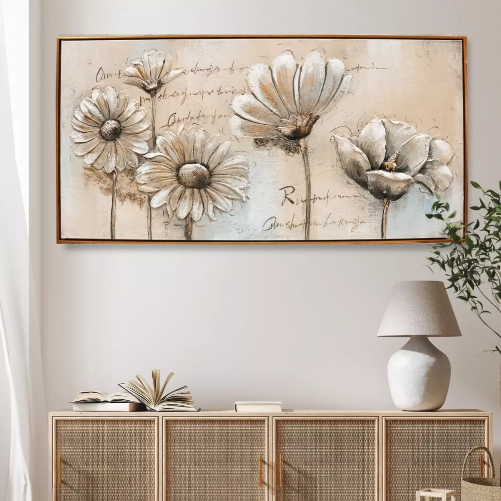 Tavla Oljemålning 3D Blomma Vit