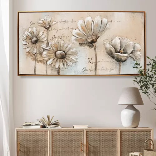 Tavla Oljemålning 3D Blomma Vit