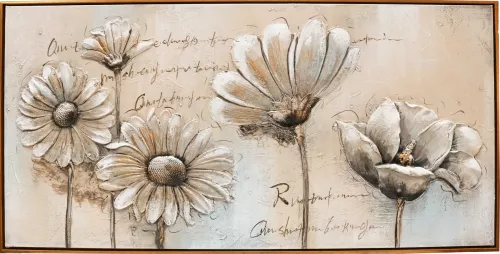 Tavla Oljemålning 3D Blomma Vit