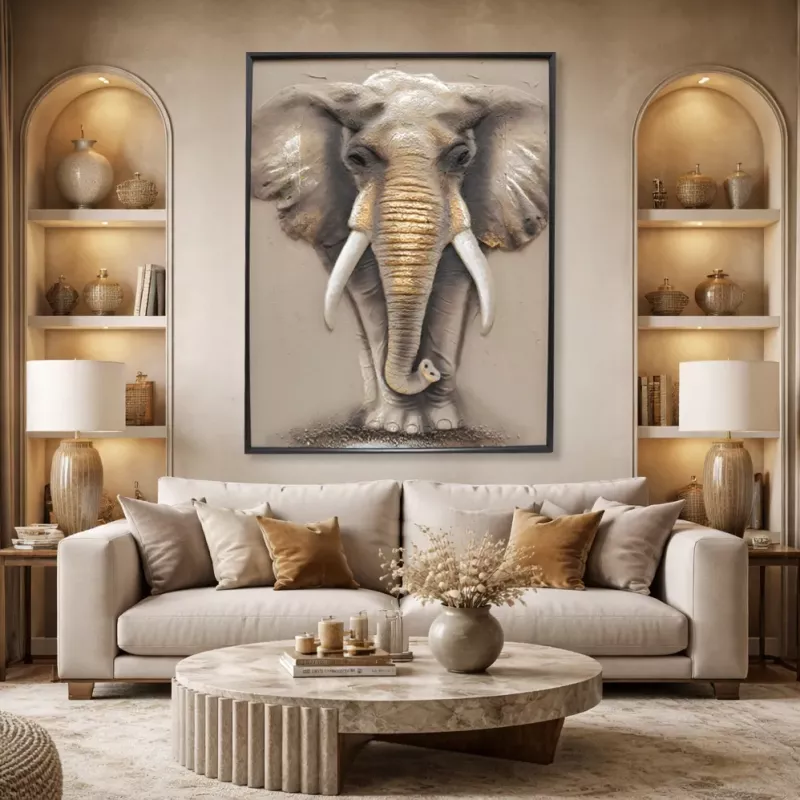 Oljemålning Elefant