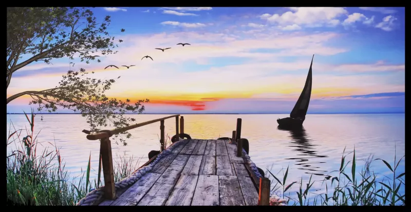 Tavla HD Print Segelbåt Soluppgång