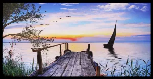 Tavla HD Print Segelbåt Soluppgång