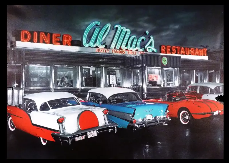 Tavla HD Print Diner Old Cars
