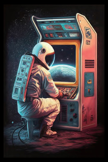 Tavla HD Print Astronaut Retro Gaming