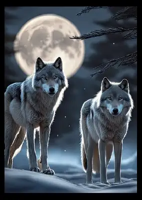 Bilde HD Print Ulver i Måneskinnet