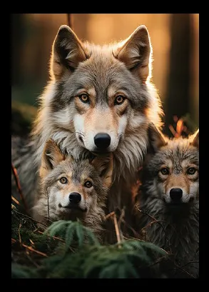 Tavla HD Print Varg Familj
