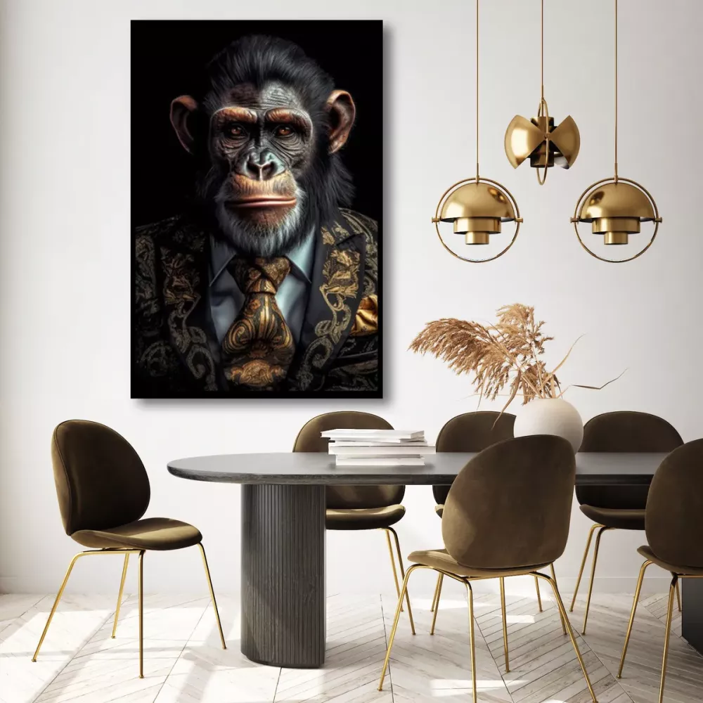 Tavla HD Print Chimpanzee Suit Portrait