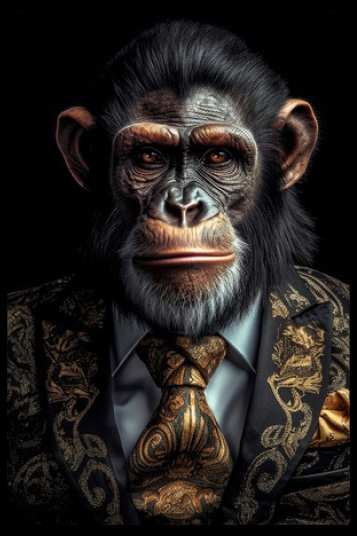 Tavla HD Print Chimpanzee Suit Portrait