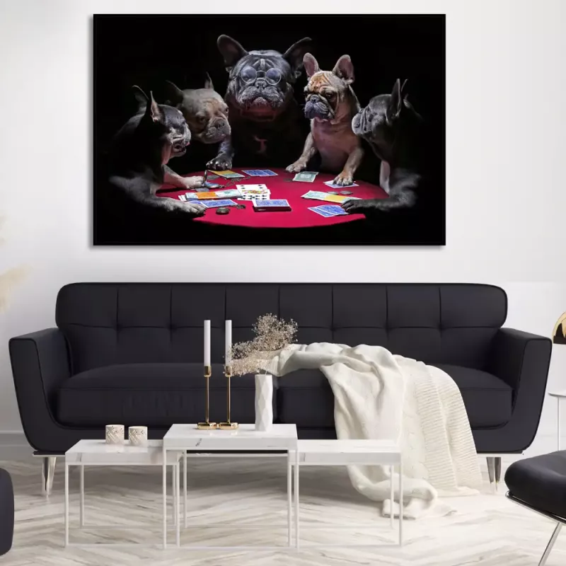 Tavla HD Print Fransk Bulldog Poker