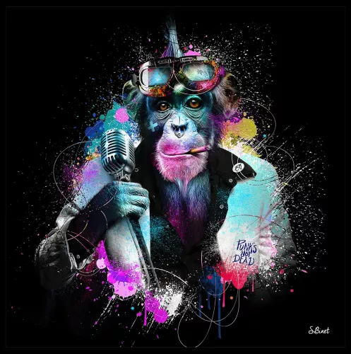 Tavla HD Print Schimpans Microfon