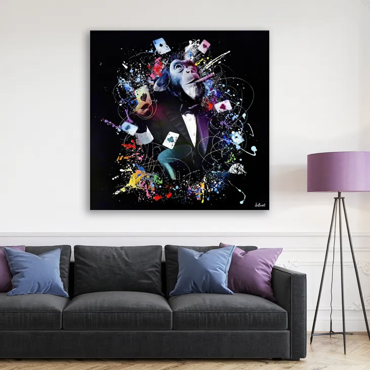 Tavla HD Print Schimpans Poker