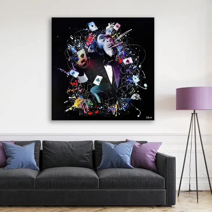 Tavla HD Print Schimpans Poker