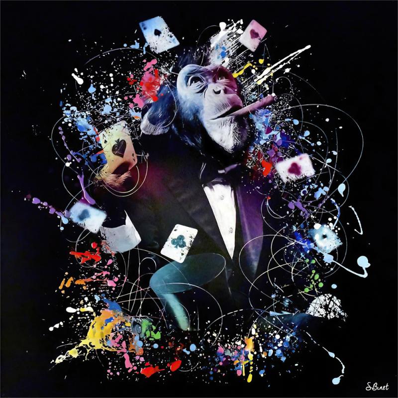 Tavla HD Print Schimpans Poker