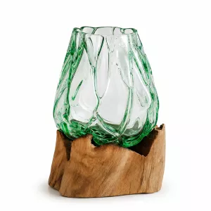 Munnblåst Glass & Naturtre Vase