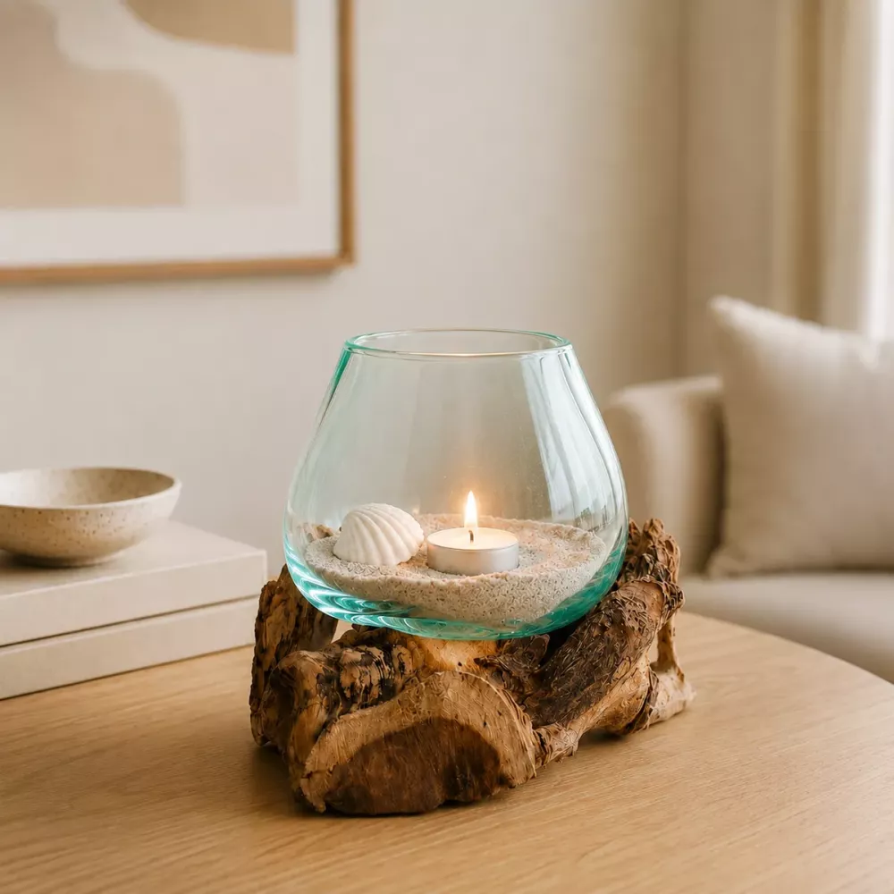 Munblåst Glas & Naturträ Vas