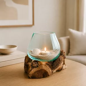 Munnblåst Glass & Naturtre Vase