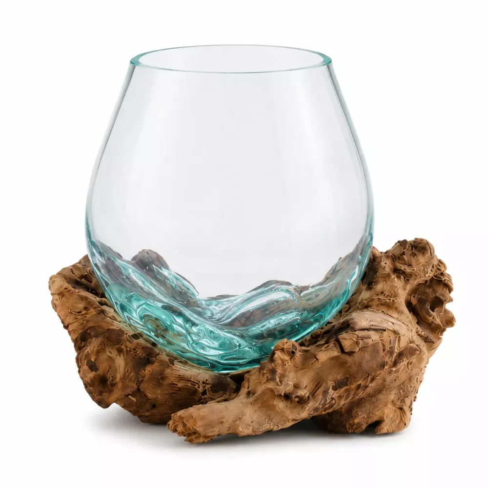 Munblåst Glas & Naturträ Vas