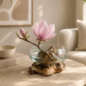 Munblåst Glas & Naturträ Vas