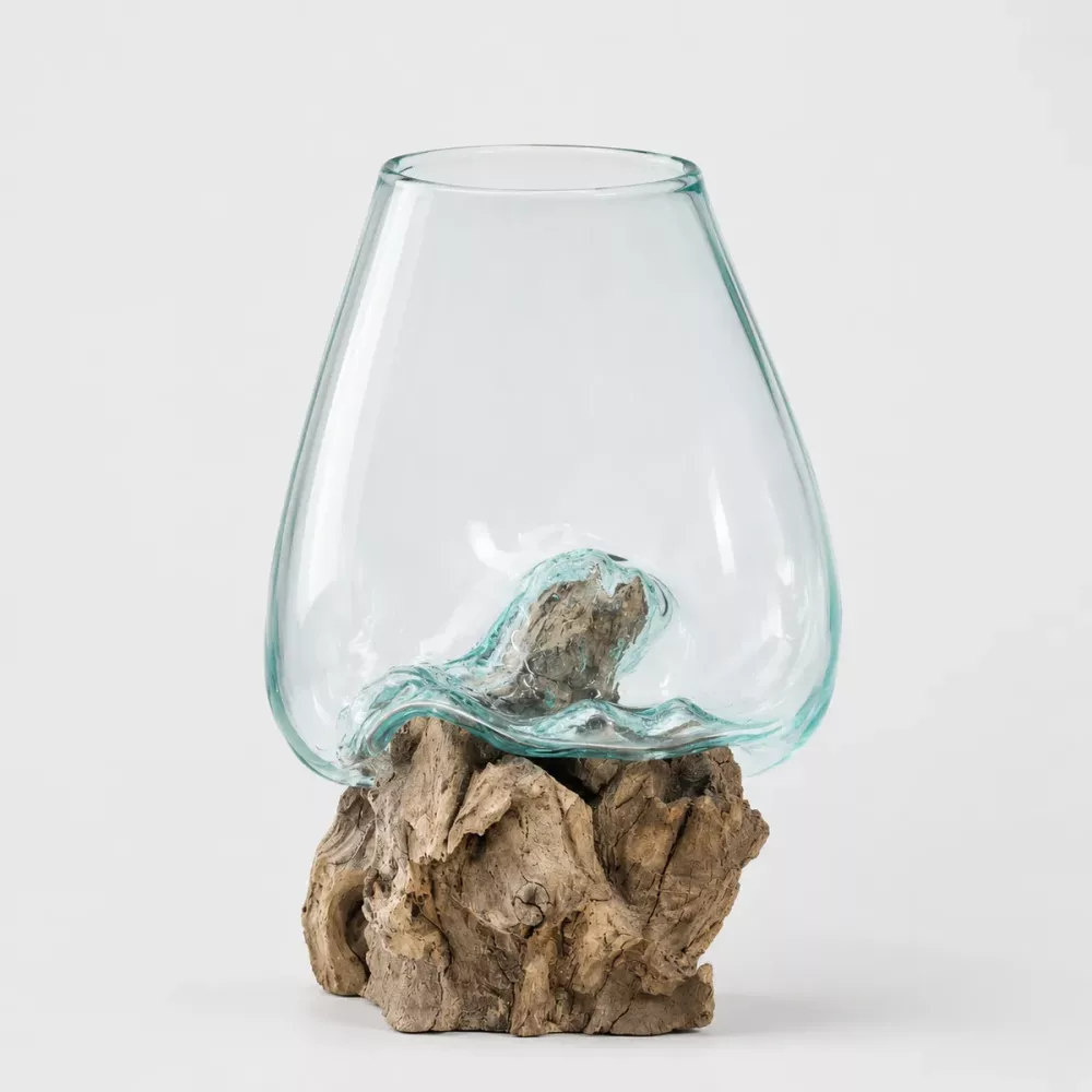 Munblåst Glas & Naturträ Vas