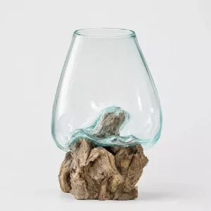Munblåst Glas & Naturträ Vas