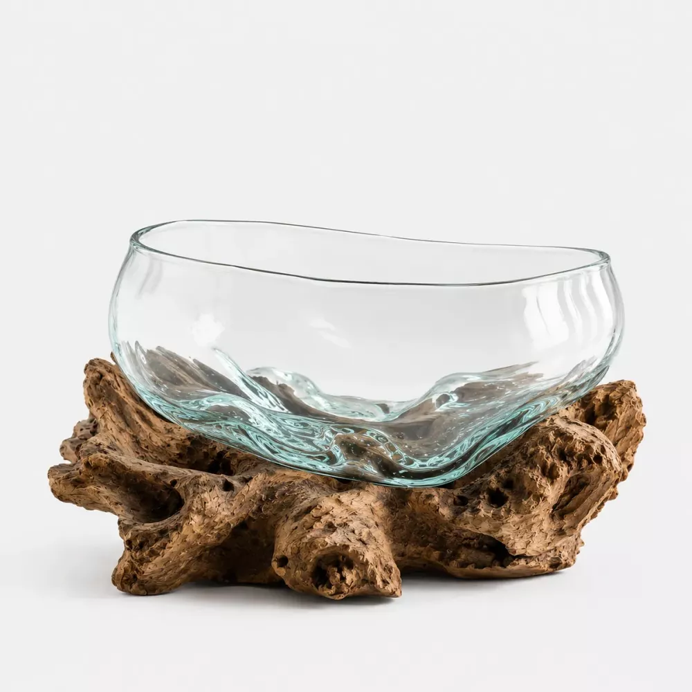 Munblåst Glas & Naturträ Skål