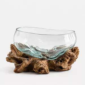 Munblåst Glas & Naturträ Skål