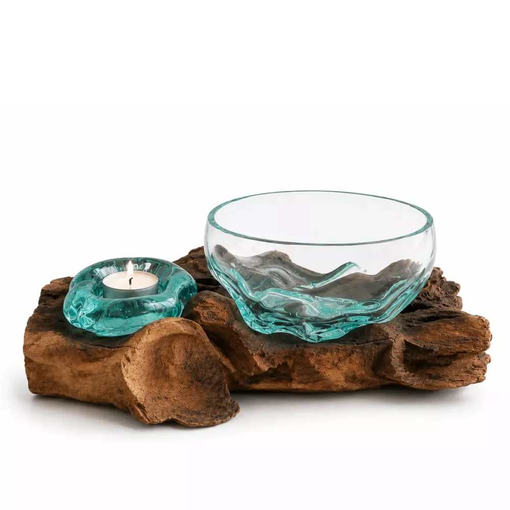 Munnblåst Glass & Naturtre Skål