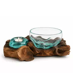 Munnblåst Glass & Naturtre Skål