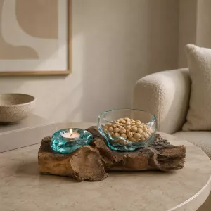 Munnblåst Glass & Naturtre Skål