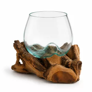 Munblåst Glas & Naturträ Vas