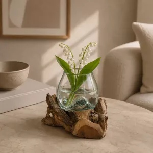 Munblåst Glas & Naturträ Vas