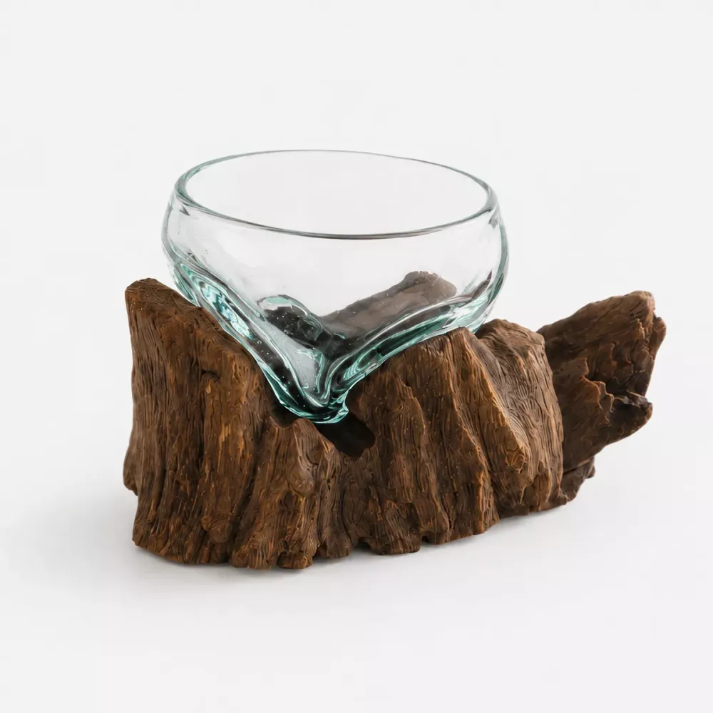 Munblåst Glas & Naturträ Skål