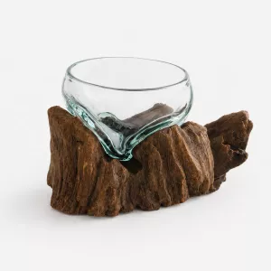 Munnblåst Glass & Naturtre Skål