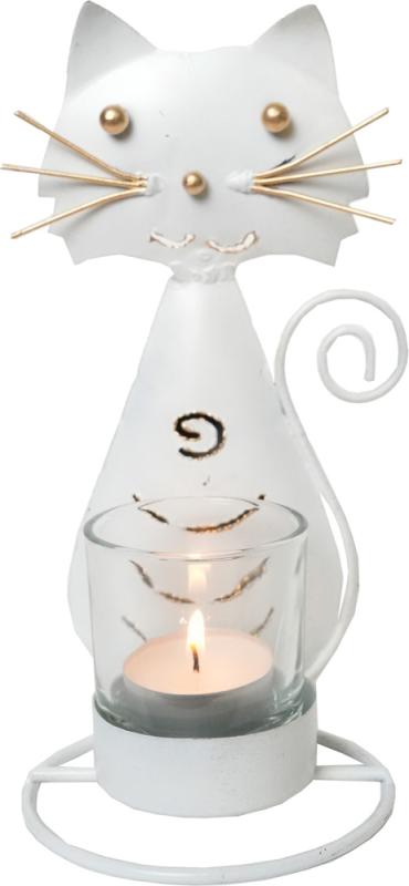 Ljusstake Katt Vit