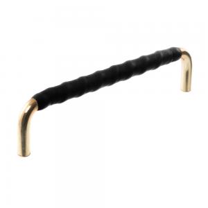 Leather handle Brass Black Leather wrapped Kitchen handle
