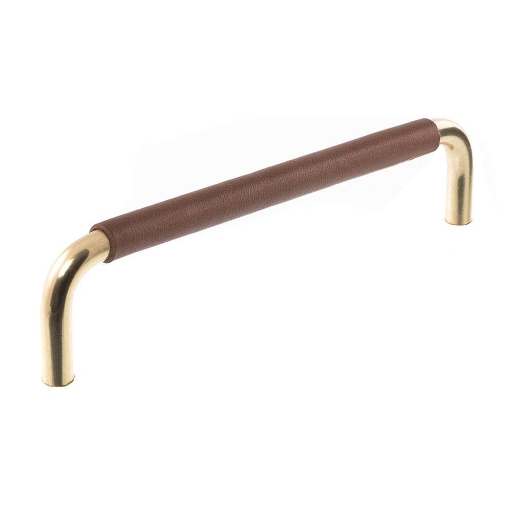 Leather handle Cognac Brass Leather wrapped Kitchen handle